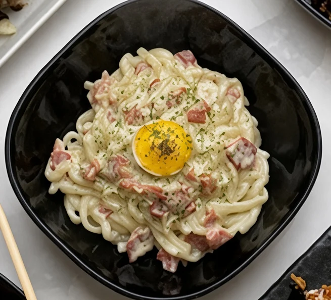 Creamy udon at Pocket Holic, a Korean-Japanese restaurant in Calgary