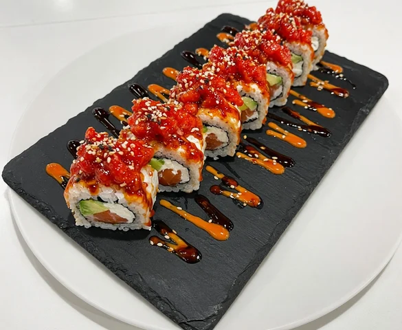 Fire Red Dragon Roll specialty sushi roll at Pocket Holic, Calgary