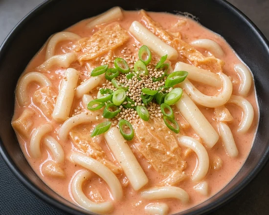 Rose Tteokbokki Udon at Pocket Holic, Kensington, Calgary